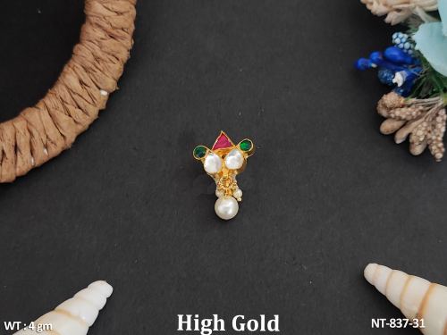 Stone-Studded Kundan Nath Nose Ring in Ruby Green, photo 3 of 3