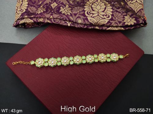 Classic Party Wear Kundan Bracelet in Mint Green, photo 9 of 11
