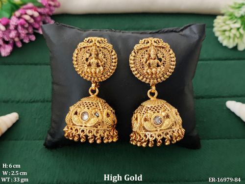 Stone-Studded Temple Jhumka Earrings for Women in White, photo 4 of 5