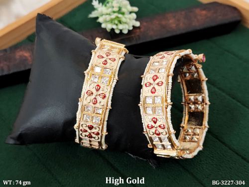 Beautiful Kundan Designer Bangle Set High Gold Polish