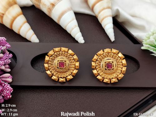 Rajwadi Finish Stone-Studded Stud Earrings