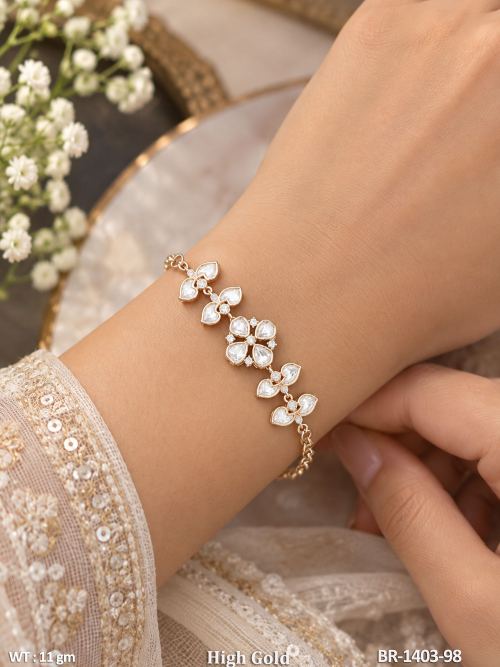 Elegant High Gold Floral Kundan Bracelet