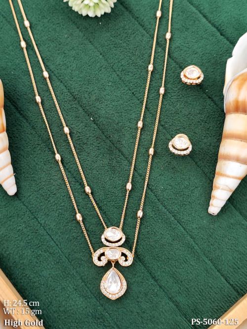 High Gold American Diamond Pendant Set with Earring