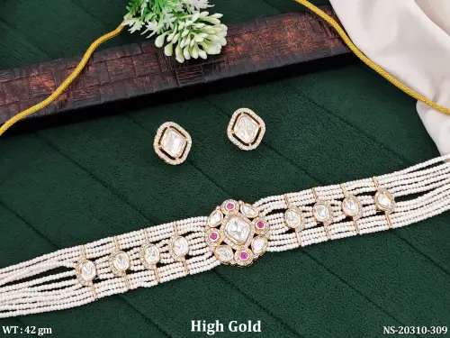 Premium High Gold Kundan Pearl Statement Choker Set
