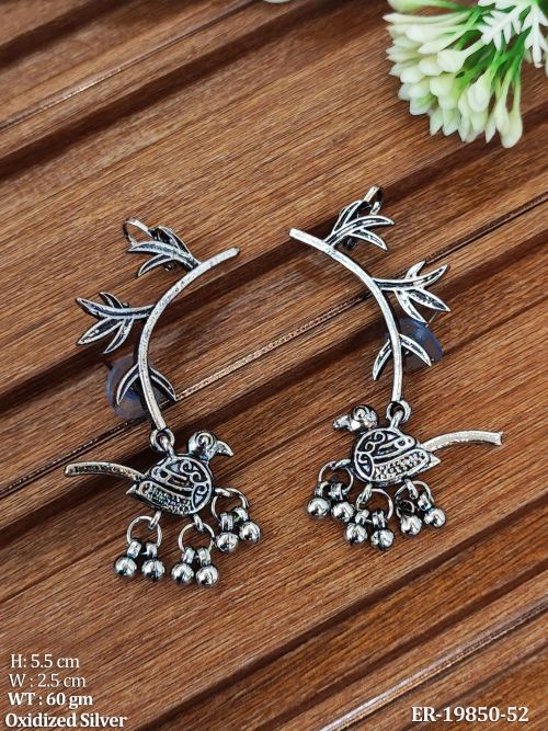 Bird Motif Oxidised Finish Ear Climber Earrings, photo 2 of 3