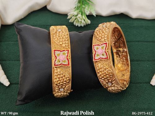 Pink Traditional Bangles with Stone Work Set of 2, photo 2 of 3