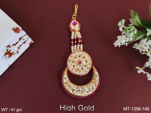 Classic Party Wear Kundan Maang Tikka in Ruby, photo 2 of 4