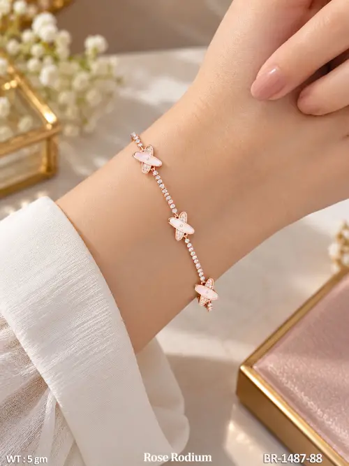 Rose Finish Stone-Studded Bracelet for Women