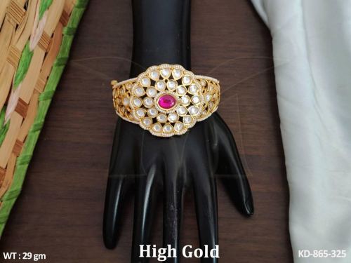 Party Wear Kundan Kada Bracelet for Women in Ruby, photo 2 of 3