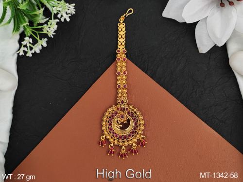 Classic Pearl Antique Maang Tikka in Ruby, photo 2 of 2
