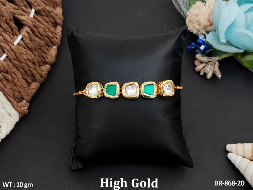 Classic Kundan Bracelet with Stone Work in Green, photo 2 of 10