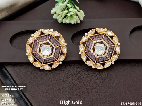 Party Wear Kundan Earrings with Stone Work