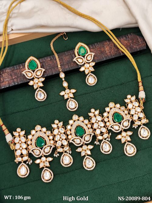 Wedding Wear Kundan Jewellery Set for Women in Green, photo 2 of 4