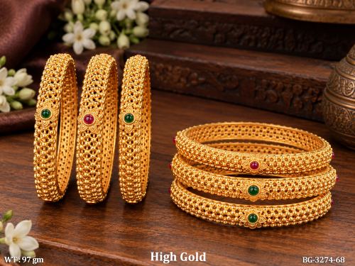 Antique Floral Bangles with Stone Work Set of 6, photo 2 of 3