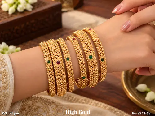 Antique Floral Bangles with Stone Work Set of 6