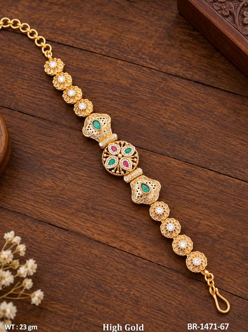 Antique Floral Bracelet with Stone Work in Ruby Green, photo 3 of 5