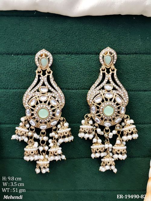 Long AD Earrings for Women in Mint Green, photo 2 of 3