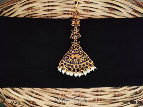 Minimal Maang Tikka with Stone Work in Blue, photo 2 of 2
