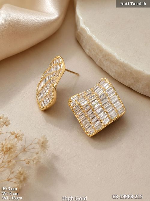White Stud Earrings with American Diamond Stones, photo 2 of 2