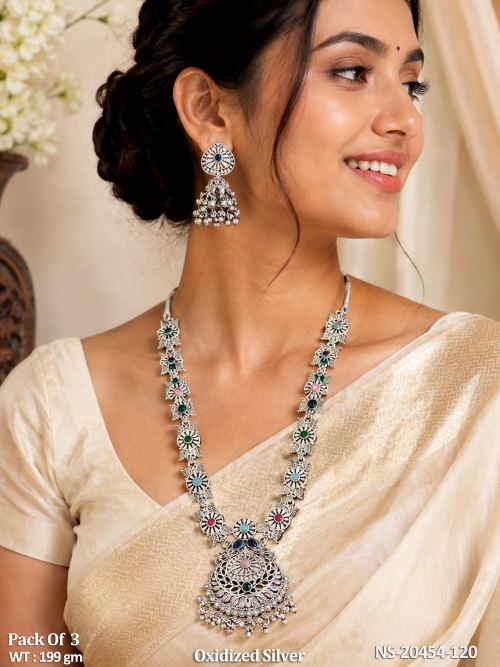 Traditional Oxidized Silver Necklace Set Pack of 3