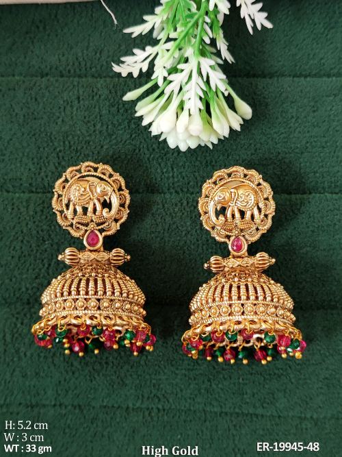 Elephant Stone-Studded Jhumka Earrings for Women in Ruby Green, photo 2 of 4