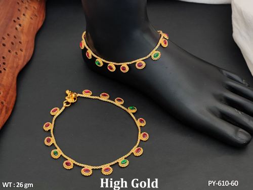 Charm Stone-Studded Payal for Women in Ruby Green, photo 2 of 2