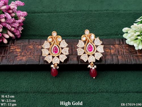 Classic Party Wear Floral Drop Earrings for Women in Ruby, photo 5 of 11