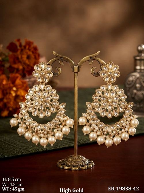 Kundan Chandbali Earrings with Pearls
