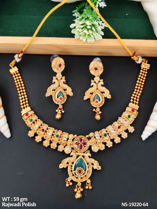 Traditional Necklace Set with Stone Work in Rajwadi Finish, photo 2 of 3