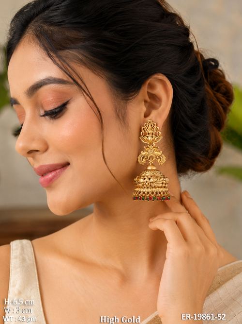Temple Jhumka Earrings with Stone Work