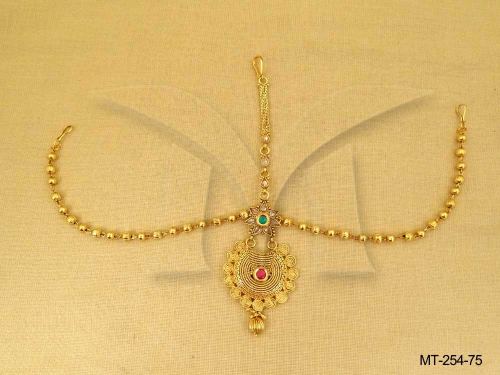 Bead Chain Maang Tikka with Round Pendant