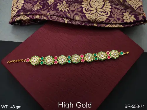 Classic Party Wear Kundan Bracelet in Ruby Green, photo 4 of 11