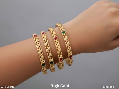 Traditional Bangles with Stone Work Set of 2 in Ruby Green / 2 X 6, photo 2 of 2