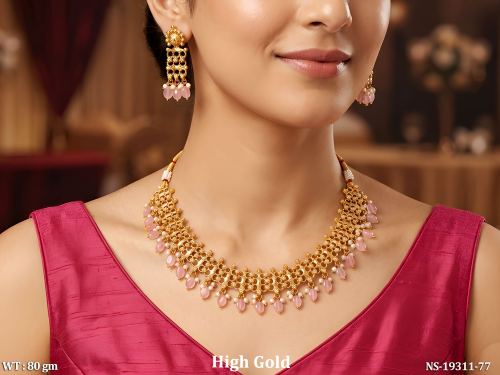 Antique Stone-Studded Necklace Set with Earrings