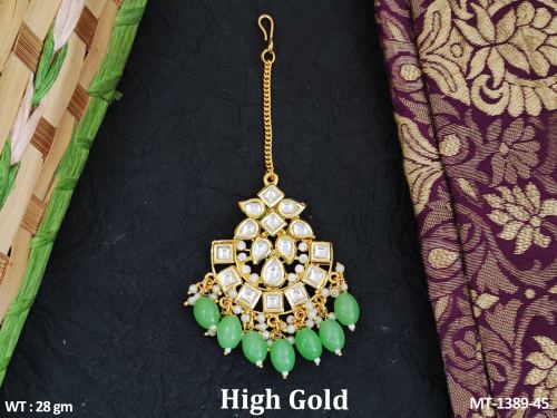 Classic Kundan Stone-Studded Tikka in Mint Green, photo 7 of 7