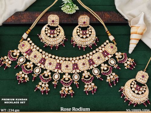 Party Wear Kundan Necklace Set with Stone Work