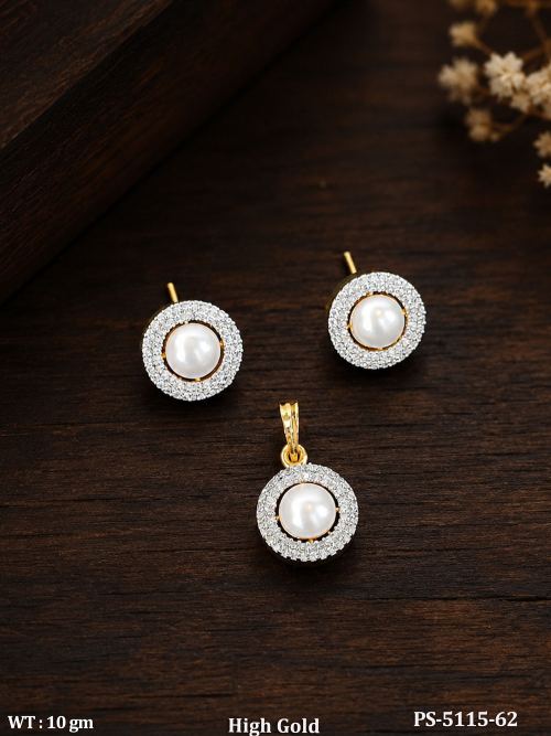 Elegant Pearl American Diamond Pendant Set for Women