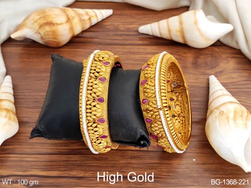 Round Antique Bangles with Stone Work Set of 2