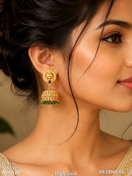 Temple Jhumkas with Stone Work