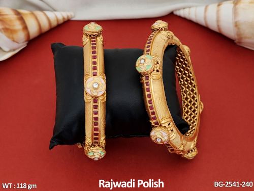 Classic Antique Stone-Studded Bangles in Rajwadi Finish Set of 2