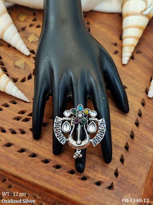 Temple Finger Ring in Oxidised Finish for Women in Multi, photo 2 of 2