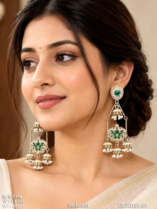Antique Designer Mehendi Polish Full Stone Jhumka Earrings