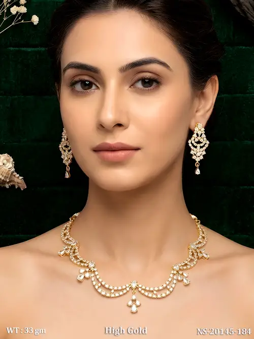 White Necklace Set with Stone Work