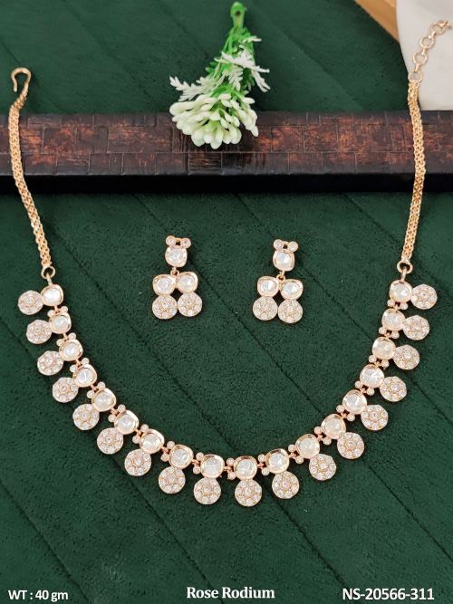 Rose Finish Kundan Necklace Set with Earrings for Women, photo 2 of 3