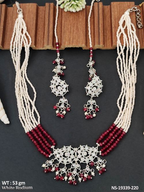 Pearl Necklace Set in White Finish in Ruby, photo 2 of 3