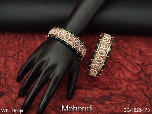 Bangles with Pearls in Mehendi Finish Set of 2, photo 2 of 3