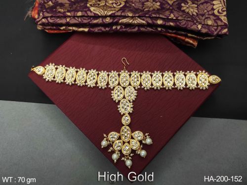 Fancy Style Party wear Beautiful High Gold Polish Kundan Hair Accessories Designer Matha Patti    
