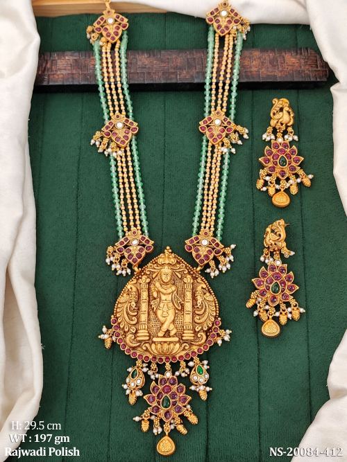 Long Pearl Necklace Set with Earrings for Women in Ruby Green, photo 2 of 3