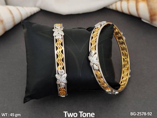 Stone-Studded Bangle Set in Two-Tone Finish