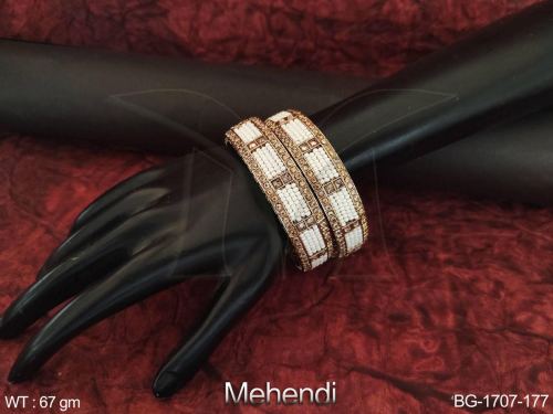 Party Wear Antique Bangles in Mehendi Finish for Women Set of 2